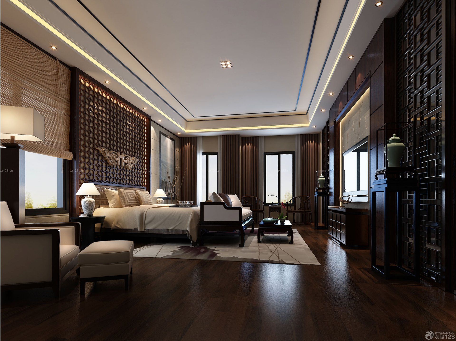 新中式风格别墅80后卧室装修效果图