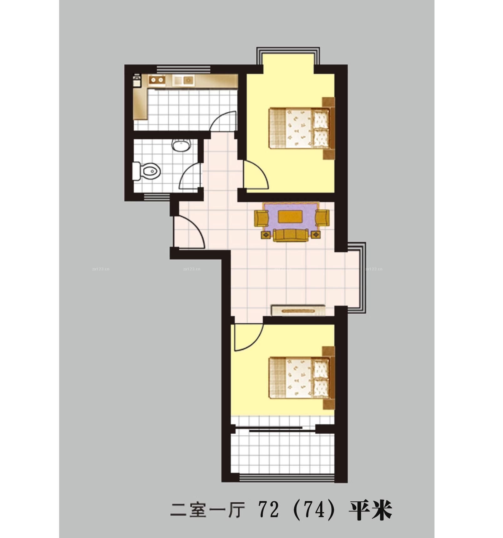 二室一厅一卫户型设计图