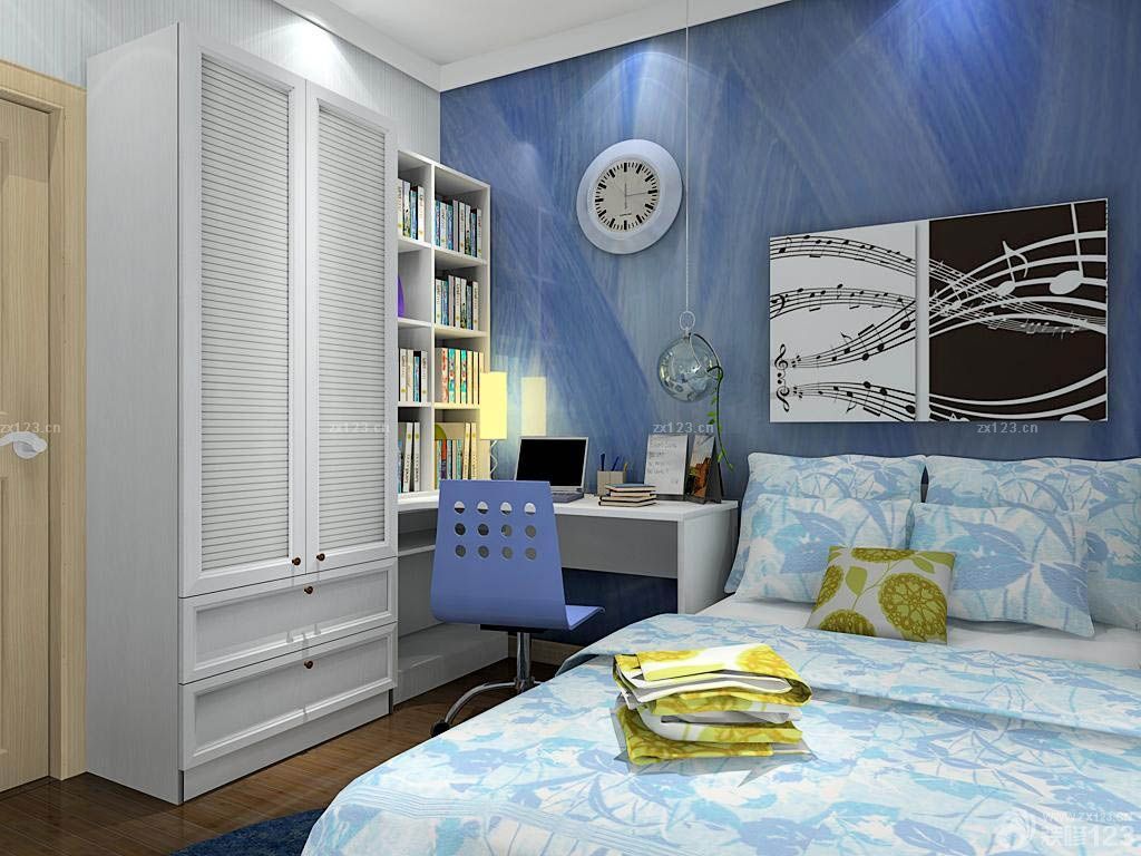 蓝色男生卧室装修设计效果图