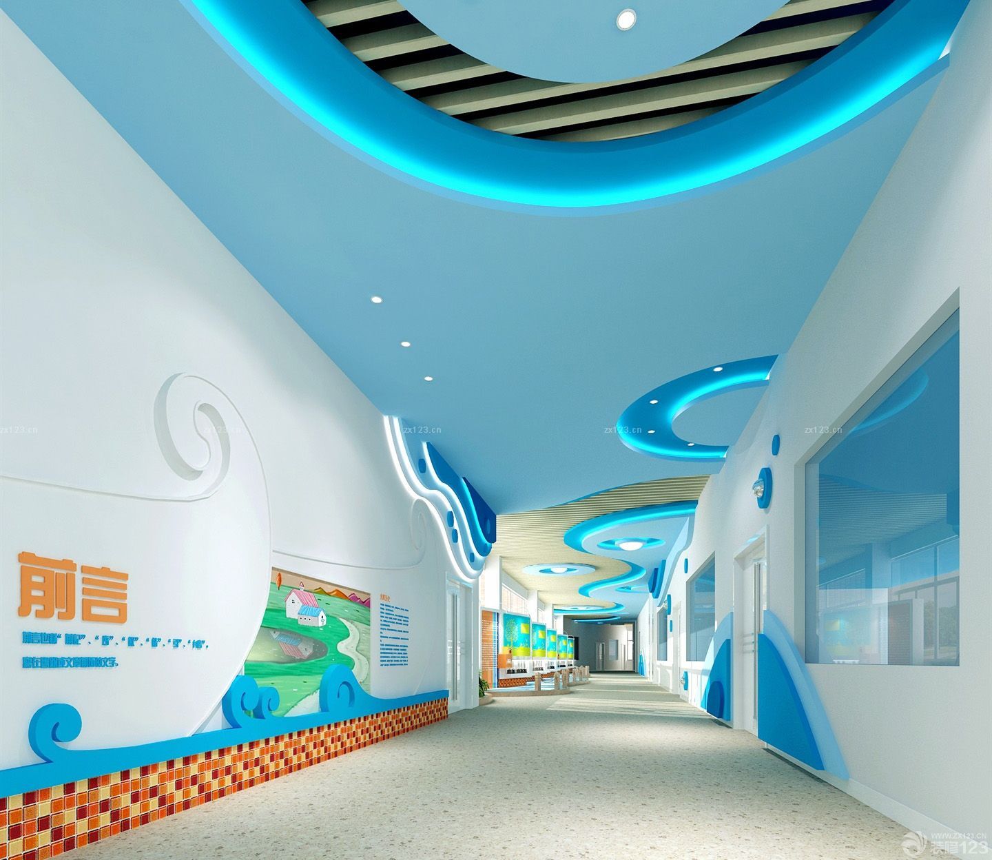 最新幼儿园走廊吊顶设计装修效果图片