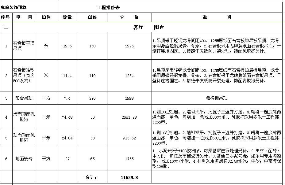 内墙刮大白报价单图片